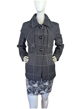 Bernardo Wool Blend Black Textured Jacket Contrast Stitch Blazer Coat | Medium